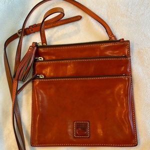 Dooney & Bourke Florentine Leather Triple Zip Crossbody Deep Orange